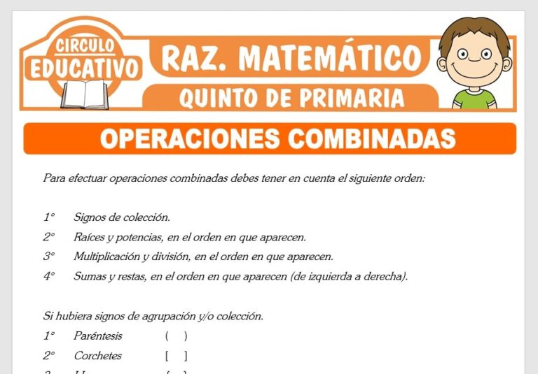 Actividades de Operaciones Combinadas para Quinto de Primaria Fichas