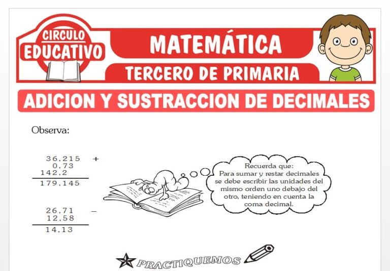 Adición y Sustracción de Números Decimales para Tercero de Primaria