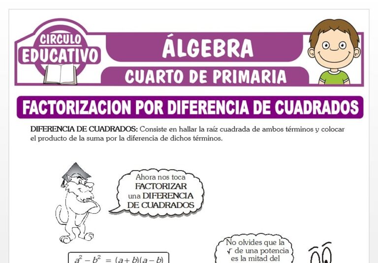 Factorización por Diferencia de Cuadrados para Cuarto de Primaria