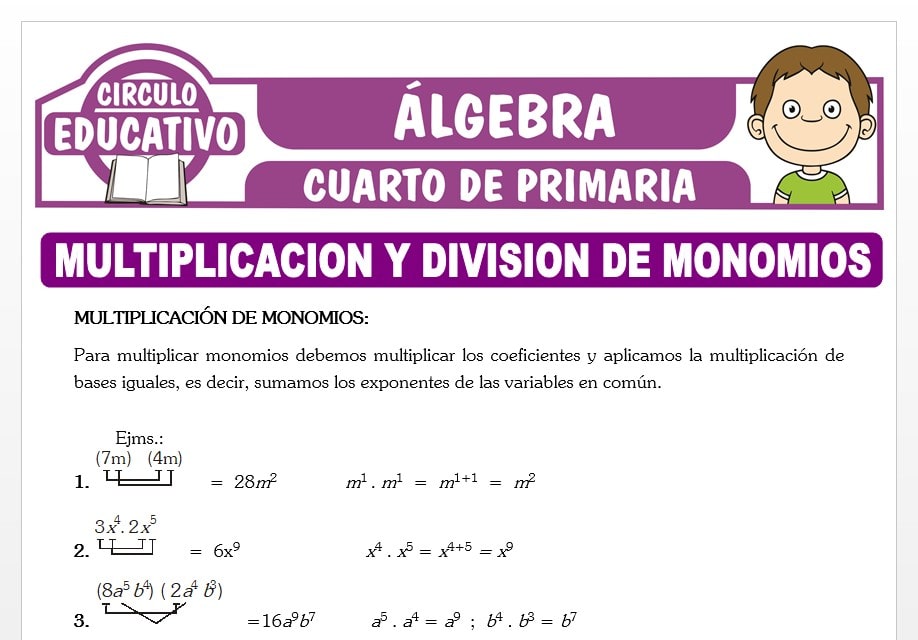 Multiplicación y División de Monomios para Cuarto de Primaria