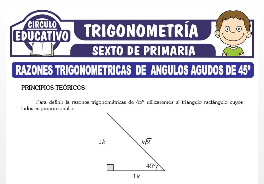 Razones Trigonométricas de Ángulos Agudos de 45° para Sexto de Primaria